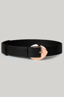 Cupidelle Leather Waist Belt Saffiano Black With Rose Gold Buckle