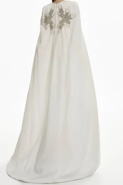 Dalia Crystal-Embroidered Cape Crepe Dress In Off-White
