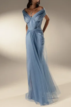 Dalila Tulle Dress In Dusk-Blue