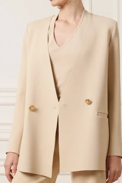 Dona Jersey Double-Breasted Jacket In Beige