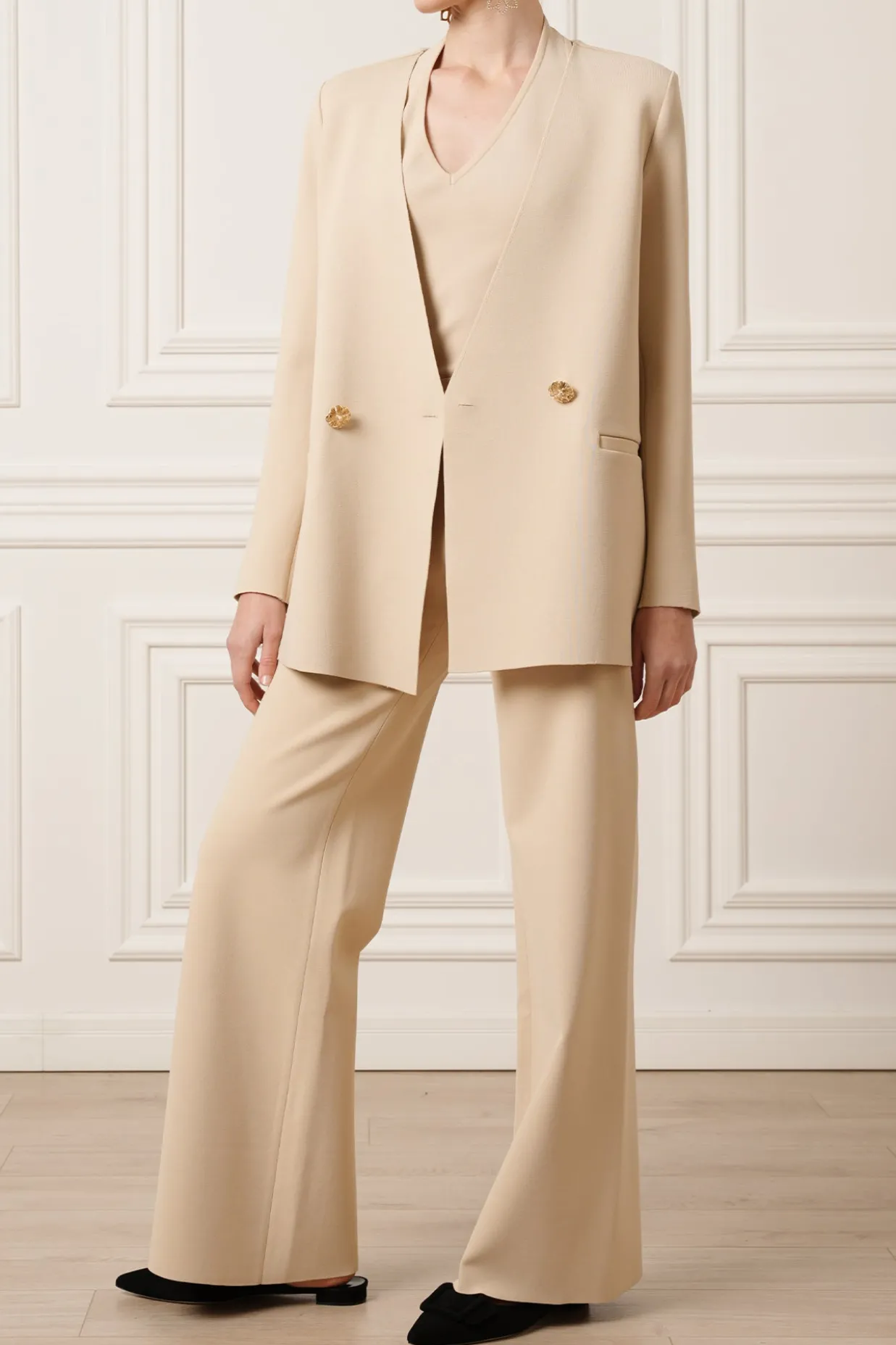 Dona Jersey Double-Breasted Jacket In Beige
