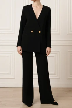 Dona Jersey Double-Breasted Jacket In Black