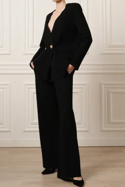 Dona Jersey Double-Breasted Jacket In Black