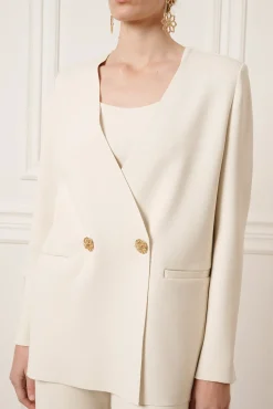 Dona Jersey Double-Breasted Jacket In Off-White
