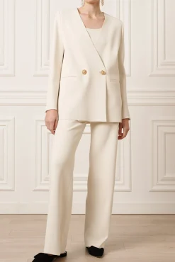 Dona Jersey Double-Breasted Jacket In Off-White