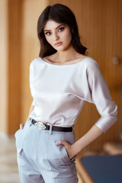 Elegant Satin Blouse In Cipria