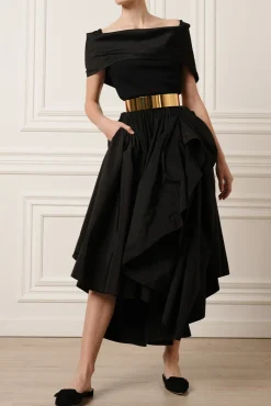 Elias Taffeta Midi Skirt In Black
