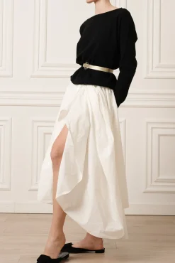 Elias Taffeta Midi Skirt In Off-White