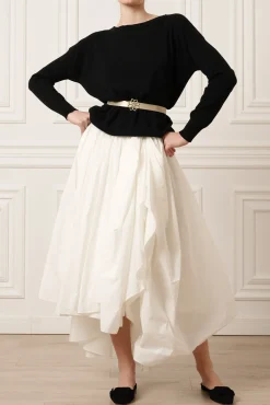 Elias Taffeta Midi Skirt In Off-White