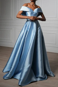 Ellie Mikado Gown In Artic-Blue