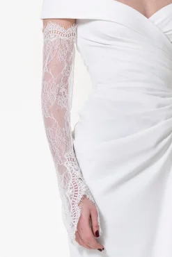 Embroidered Long Lace Gloves In Ivory