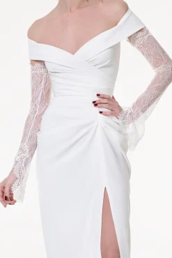 Embroidered Long Lace Gloves In Ivory