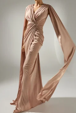 Evelyn Cape-Dress In Desert-Sand