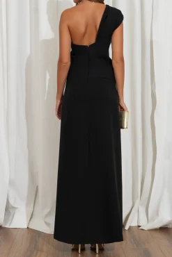 Evie Black Crepe Asymmetrical Dress