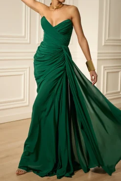 Gaia Silk Dress In Forest-Green