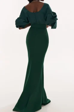 Gianna Taffeta Crepe Long Dress In Dark-Green