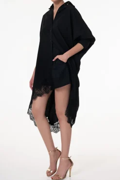 Gioia Lace Inserts Cotton Shirt Dress In Black