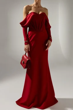 Hala Long Dress In Ruby-Red
