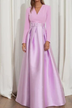 Ivy Soft Lilac Crepe And Mikado Long Dress