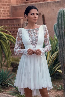 Joelle with Crystals Boho Short Dress In Ivory