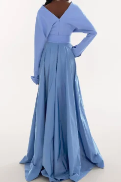 Josie Crepe Taffeta Long Dress In Celeste