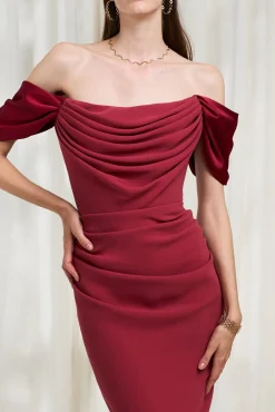 Joud Crepe Satin Long Dress In Rhubarb