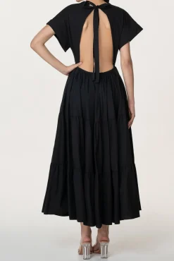 Joy Open Back Cotton Dress In Black
