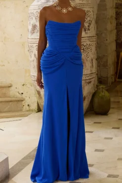 Kala Crepe Long Dress In Mediterranean-Blue