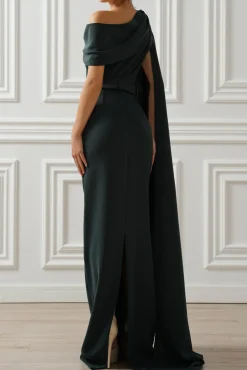 Karen One-Shoulder Long Dress In Pine Green