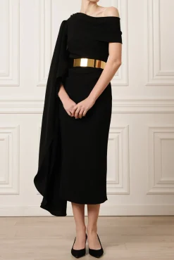 Karen One-Shoulder Midi Dress In Black