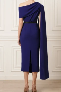 Karen One-Shoulder Midi Dress In Royal Blue