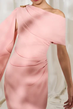 Karen One-Shoulder Midi Dress In Soft-Peach