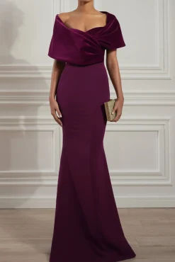 Kavya Crepe Velvet Gown In Dark-Purple