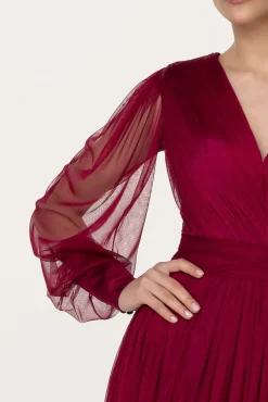Kaya Silk Tulle Midi Dress In Burgundy
