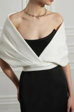 Khalesi Black and White Scuba Dress With Detachable Cape