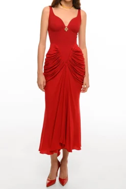 Kiara Ankle Length Dress In Carmine