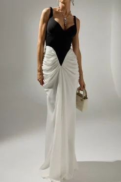 Kiara Long Dress In Black-White