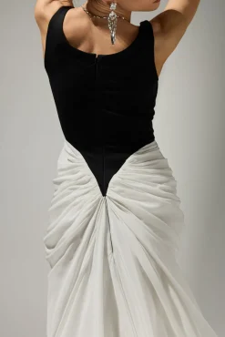 Kiara Long Dress In Black-White
