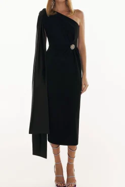 Liv Black Crepe Midi Dress