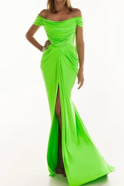 Lorene Jersey Dress In Neon Green