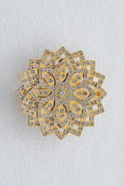 Lotus Brooch - Gold With Crystals