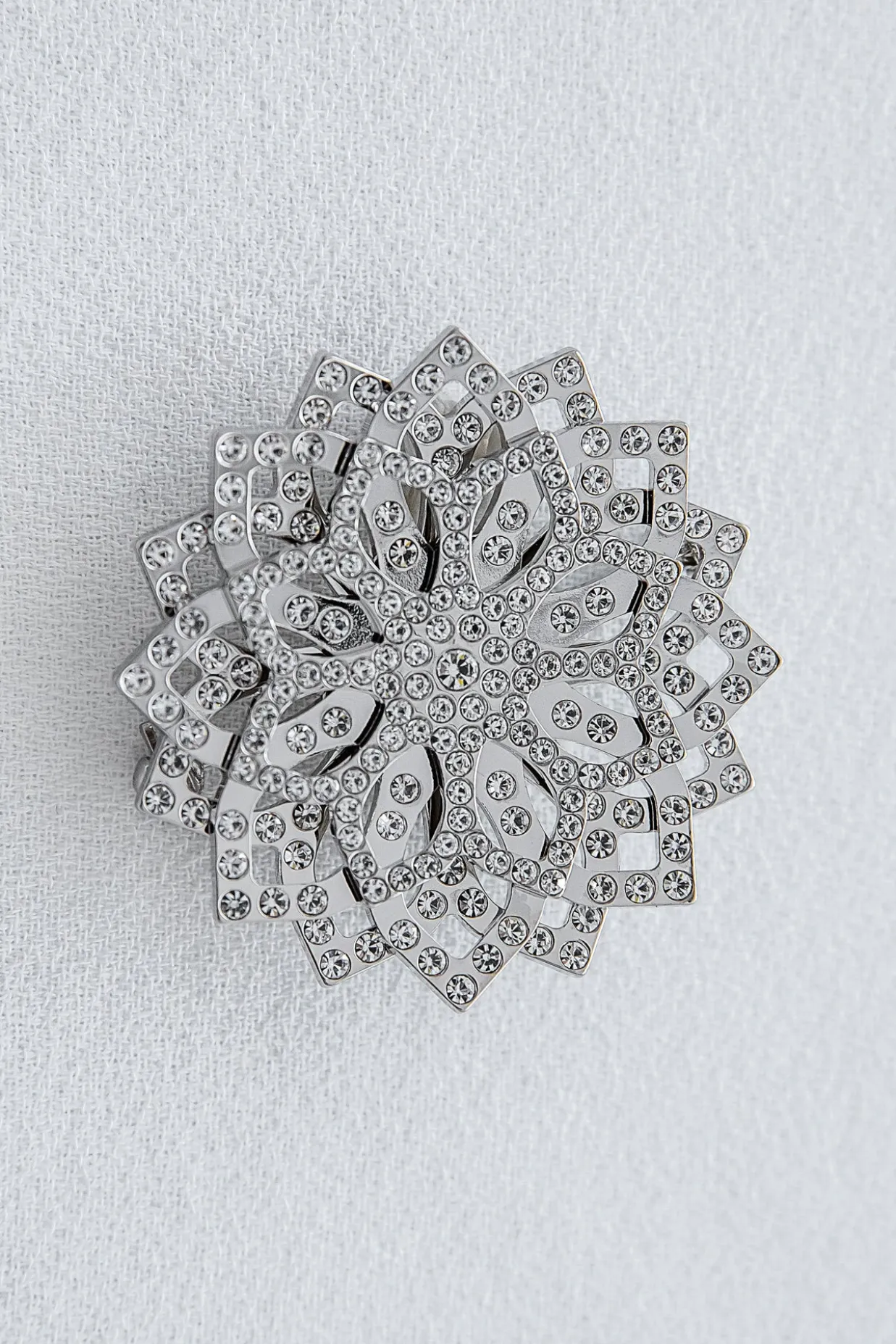 Lotus Brooch - Silver With Crystals