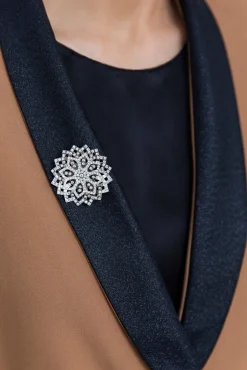 Lotus Brooch - Silver With Crystals
