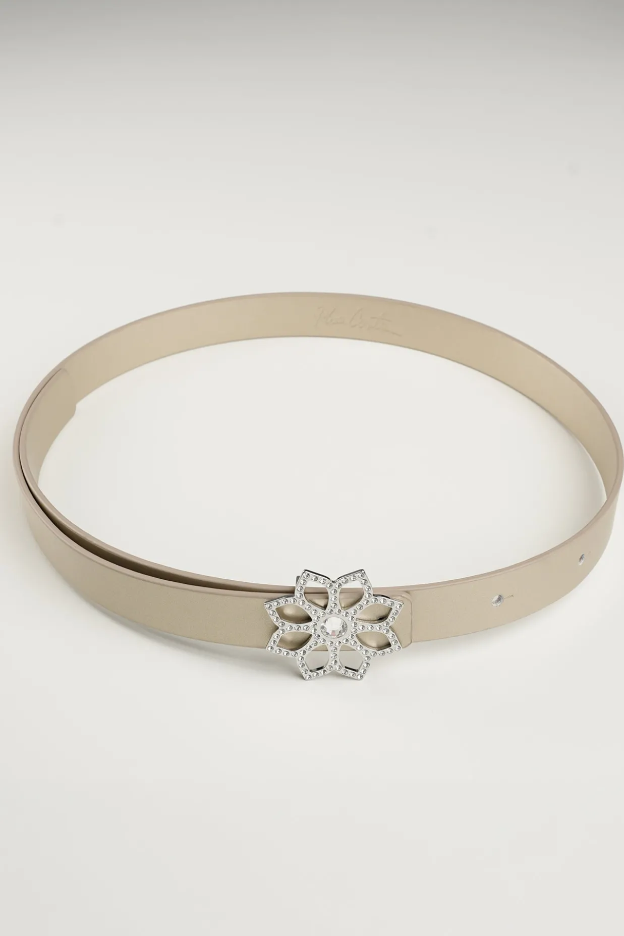 Lotus Leather Waist Belt In Gold With Silver Buckle