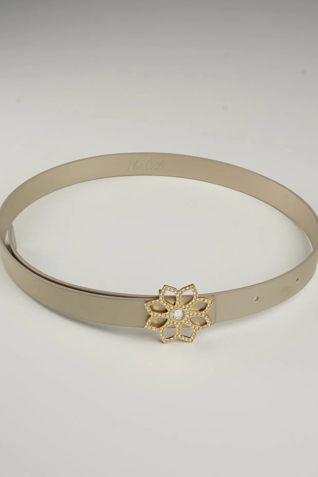 Lotus Leather Waist Belt In Gold With Gold Buckle