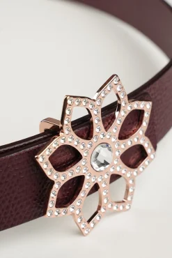 Lotus Leather Waist Belt In Burgundy With Rose-Gold Buckle
