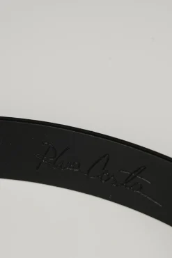 Lotus Leather Waist Belt In Saffiano Black With Silver Buckle
