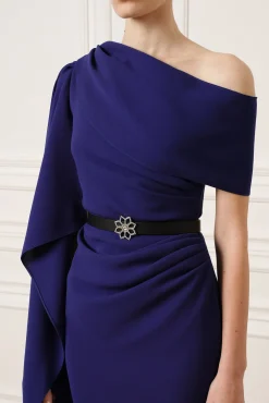 Lotus Leather Waist Belt In Saffiano Black With Silver Buckle