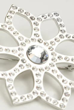 Lotus Single Flower Brooch In Silver Tone