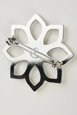 Lotus Single Flower Brooch In Silver Tone